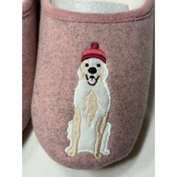 Joules Pink Golden Retriever Dog Embroidered Fur Lined Slipper Slippet pup S 5 6 - Picture 4 of 14